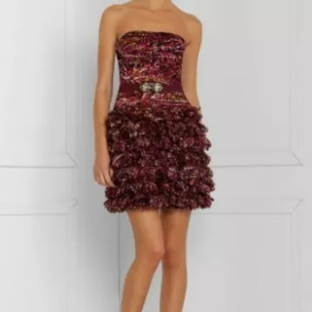 BCBGMAXAZRIA AZALEA MULTI SILK STRAPLESS DRESS